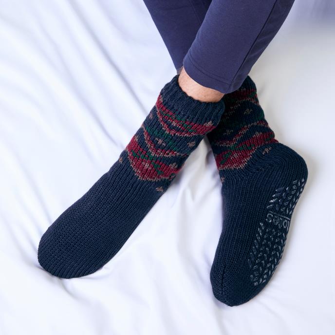 totes toasties® Mens Sherpa Lined Slipper Socks Navy Mix